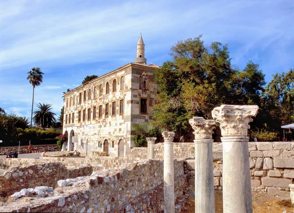 Fortress Neratzia Castle Ruins Kos Island Greece Background Minaret Ghazi — Stock Photo, Image