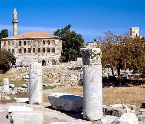 Fästningen Neratzia Castle Ruiner Kos Grekland Bakom Minareten Ghazi Hassan — Stockfoto
