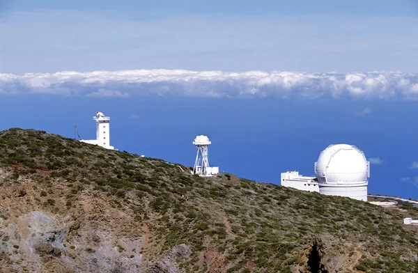 Vue Sur Observatoire Spatial International Les Télescopes Sur Île Palma — Photo