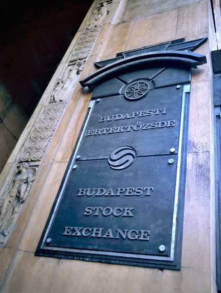 Nameplate Van Budapest Stock Exchange Hongarije Rechtenvrije Stockafbeeldingen