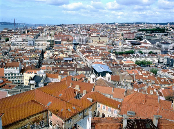 Πανοραμική Εναέρια Άποψη Του Ορίζοντα Της Λισαβόνας Φαίνεται Από Castelo — Φωτογραφία Αρχείου