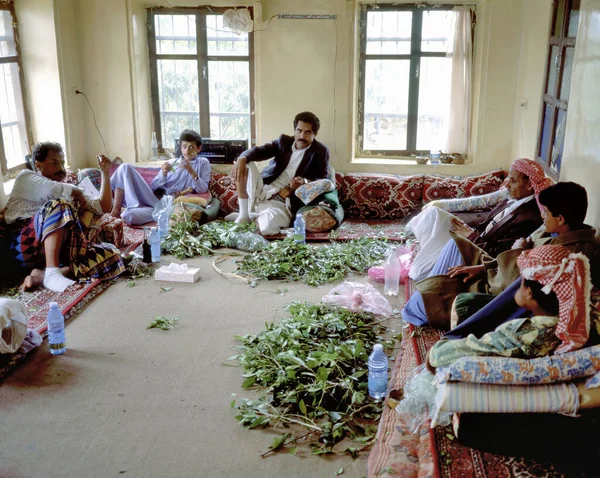 Sanaa Yemen September 2021 Men Chewing Traditional Qat Early Afternoon Royalty Free Stock Images