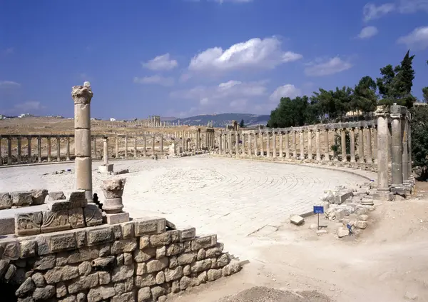 Oval Plaza Jerash Perto Templo Zeus Jordânia Sem Pessoas Fotografia De Stock