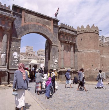 SANAA, YEMEN: JUNE 02, 2017:  Bab al Yemen, Sana a - the main gate to the old city in the capital of Yemen  clipart