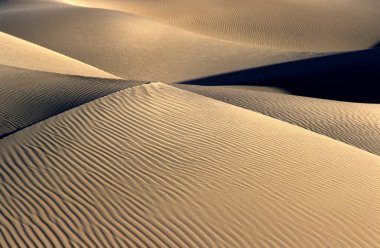 Kaliforniya 'daki Ölüm Vadisi Ulusal Parkı' ndaki Mesquite Kumulları 'nda sabah ışığı.