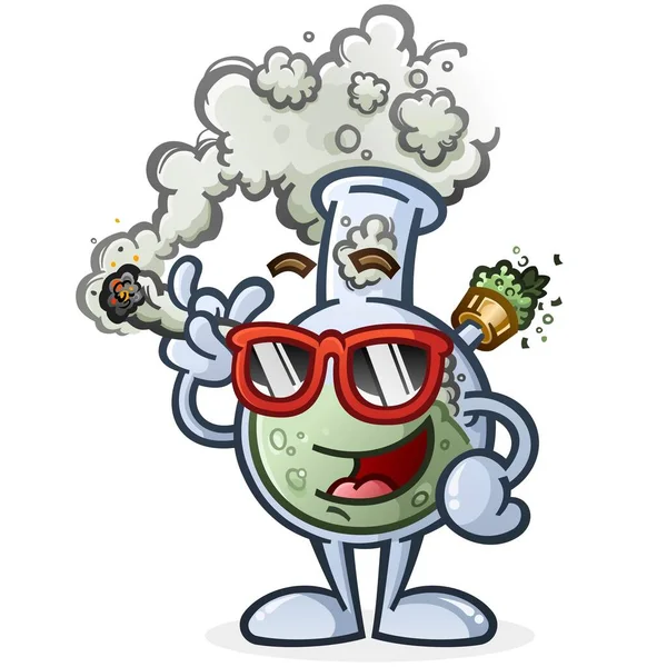 Bong Personnage Dessin Animé Avec Attitude Fumer Grand Joint Marijuana — Image vectorielle