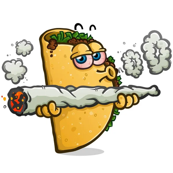 Fumetto Taco Sballato Alto Giunto Marijuana Soffiando Anelli Fumo Ottenere — Vettoriale Stock