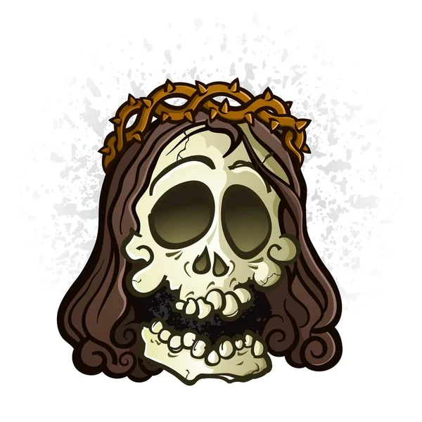 Dried Out Skeleton Skull Jesus Wearing Crown Thorns — Stock Vector