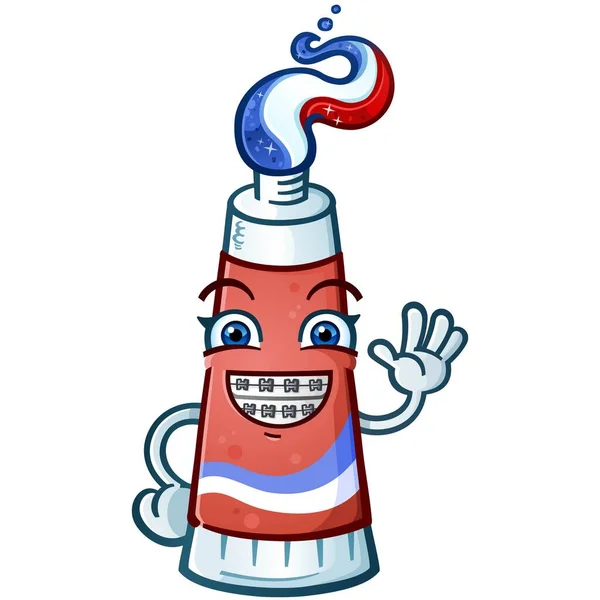 Une Mascotte Personnage Dessin Animé Dentifrice Enfantin Avec Gel Rouge — Image vectorielle