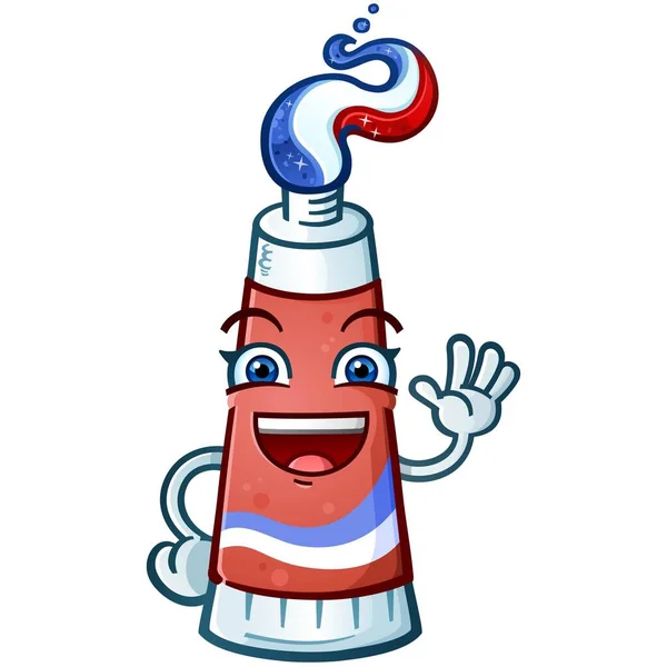 Childlike Toothpaste Cartoon Character Mascot Red White Blue Gel Shaped — Stock Vector