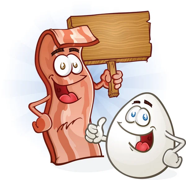 培根与蛋类早餐卡通角色 — 图库矢量图片