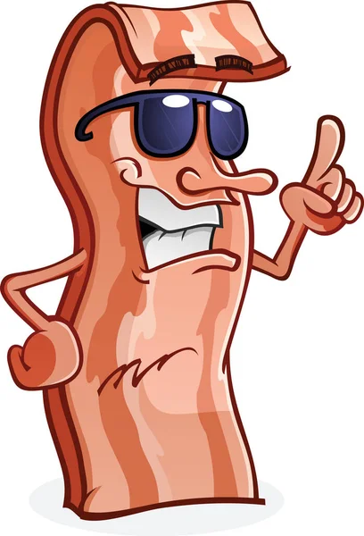 Bacon Cartoon Character Wearing Sunglasses Pointing — Stock Vector