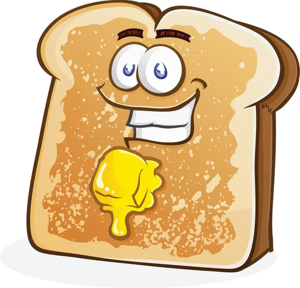 Buttered Toast Frühstück Cartoon Charakter Vektor Illustration — Stockvektor