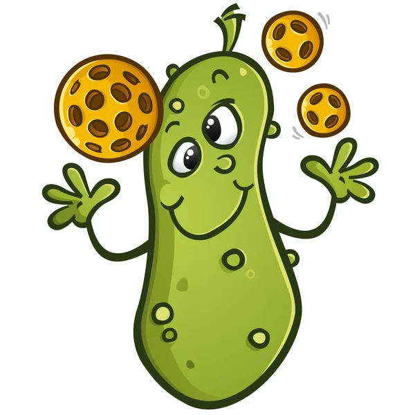 Una Linda Mascota Feliz Pickleball Dibujos Animados Vinagre Haciendo Malabares — Vector de stock