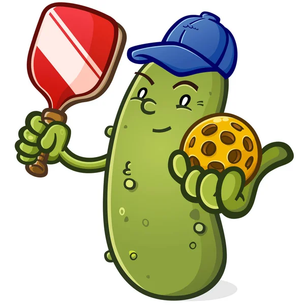 泡菜吉祥物 头戴蓝色棒球帽的泡菜吉祥物 准备参加一场激烈的泡菜游戏 — 图库矢量图片