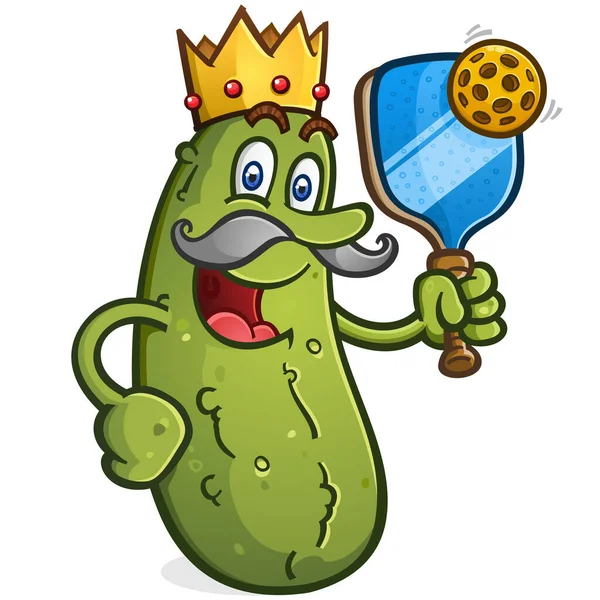 Cartoon Pickle King Pickle Segurando Uma Raquete Pickleball Bola Pronta Vetores De Bancos De Imagens