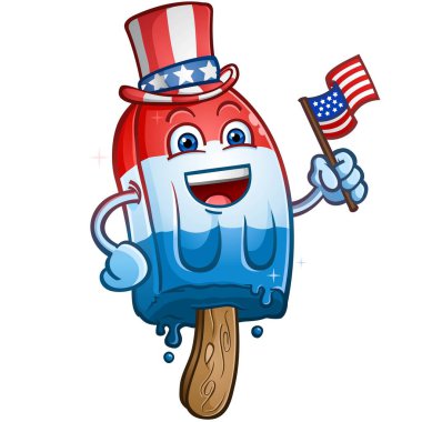 Dondurmalı dondurma, Sam Amca gibi giyinmiş, 4 Temmuz 'da çizgi film karakteri çiziminde Amerikan bayrağı sallıyor.