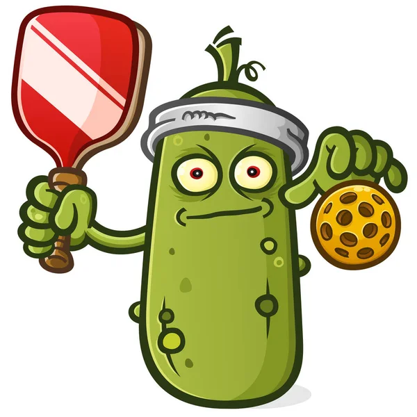 Pickle Zombie Cartoon Maskottchen Trägt Schweißband Und Hält Schläger Und — Stockvektor