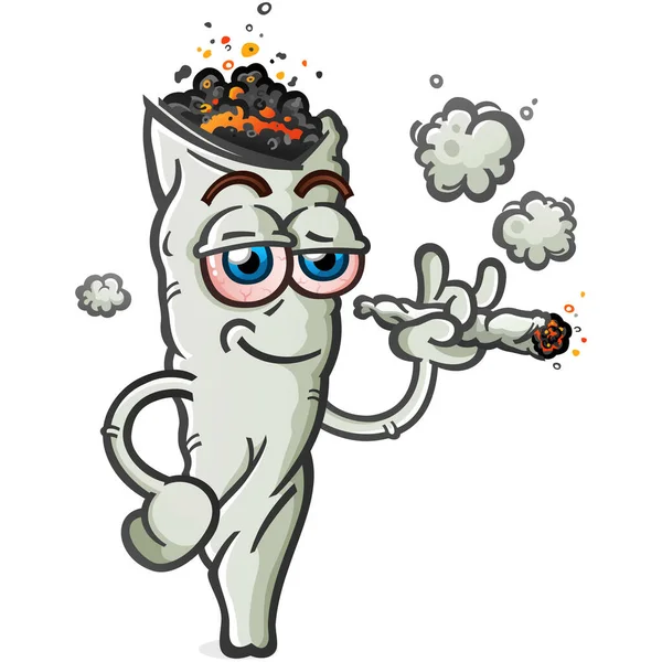 Marijuana Joint Cartoon Character Smoking Fat Doobie Smirking Cool Attitude — Stock Vector