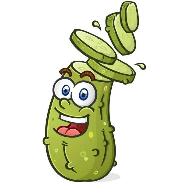 Pickle Personnage Dessin Animé Avec Tête Tranchée Tranches Cornichon Aneth — Image vectorielle