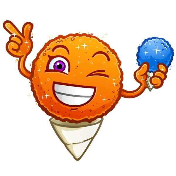Orange Flavored Snow Cone Shaved Ice Cartoon Character Pointing Winking — Stock Vector
