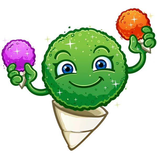 Snow Cone Cartoon Character Refreshing Green Lime Frozen Treat Holding — Stock Vector
