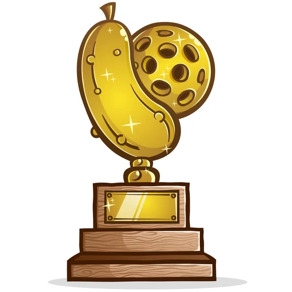 世界ベクトルイラストの世界チャンピオンの最初の場所の勝利を祝う大きな黄金のピックルボールトロフィー — ストックベクタ