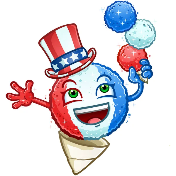 Patriotic Red White Blue American Snow Cone Wearing Uncle Sam — Stock Vector