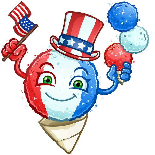 Snow Cone Red White Blue Colors Wearing Uncle Sam Hat — Stock Vector