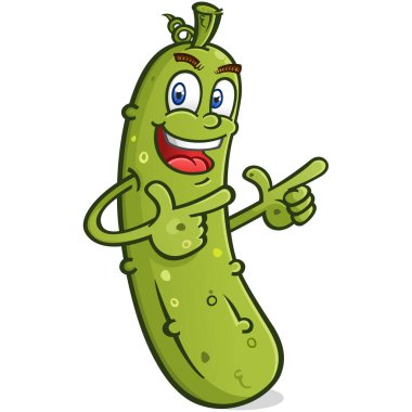 Cool pickle cartoon character looking all rad and groovy double pointing his fingers retro style like he is in an old 1950's movie vector clip art clipart