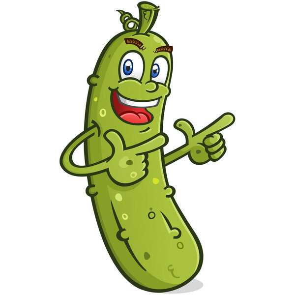 Cool pickle cartoon character looking all rad and groovy double pointing his fingers retro style like he is in an old 1950's movie vector clip art
