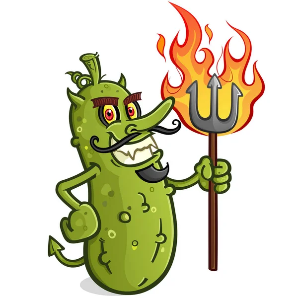 Evil Pickle Devil Cartoon Sharp Pointy Demon Pitch Fork Vampire — Stock Vector
