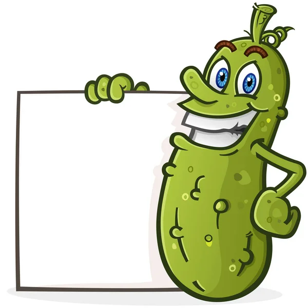 Pickle Postać Kreskówek Postawą Trzymając Duży Pusty Plakat Znak Idealny — Wektor stockowy