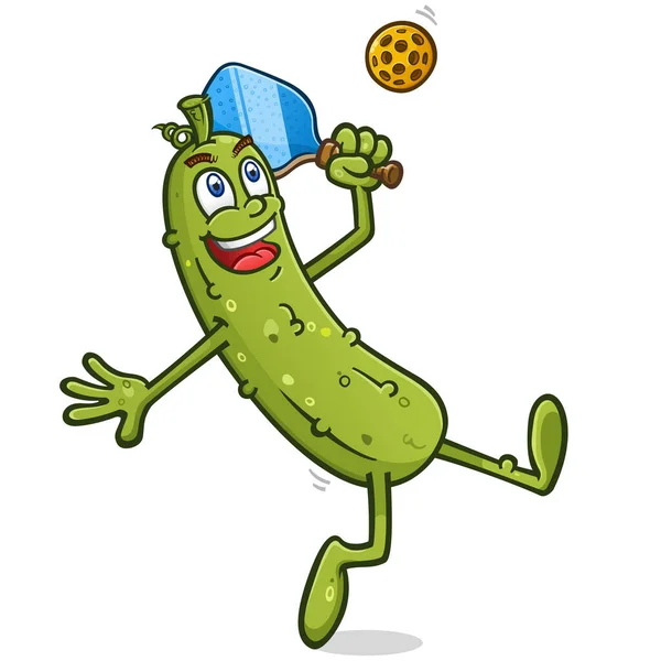 Tall Lanky Pickle Cartoon Mascot Leaning Back Going Winning Shot — Stock Vector
