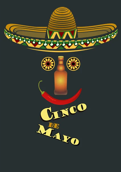 Cinco Mayo Emblem Design Med Bokstäver Sombrero Och Maracas — Stock vektor