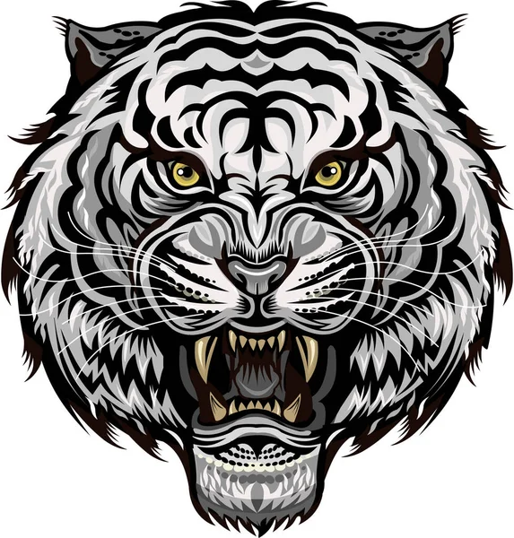 Tiger Face Preto Branco Tatuagem — Vetor de Stock