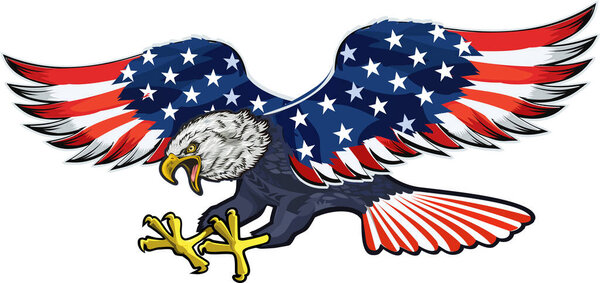 American Redoubtable  Eagle with USA flags. American eagle with USA flags