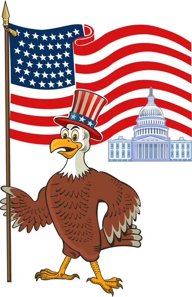 Weißkopfseeadler Karikatur Mit Amerikanischer Flagge — Stockvektor