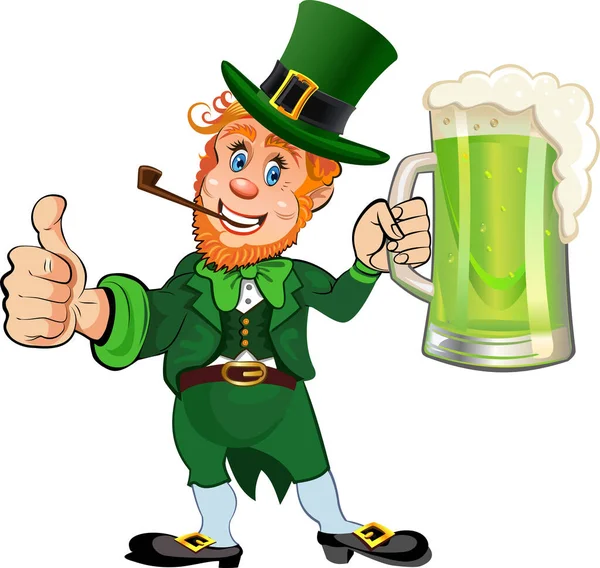 Patrick Day Cheerful Leprechaun Mug Beer — Stock Vector