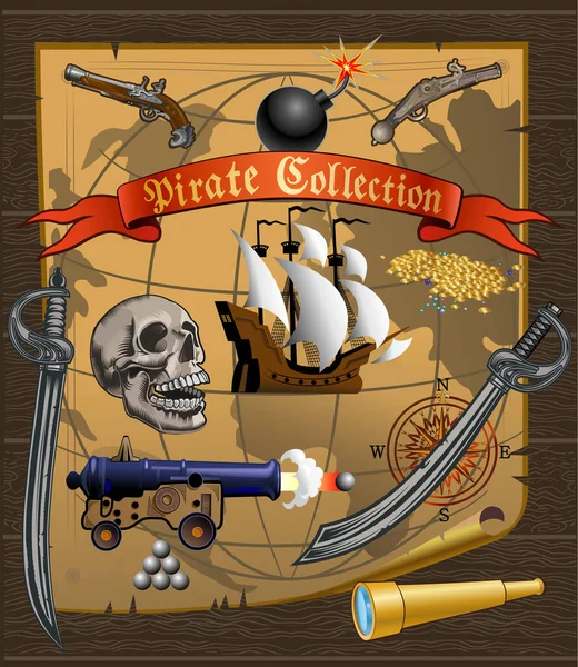 Piracki Skarb Mapa Przygód Kolekcja Piratów — Wektor stockowy