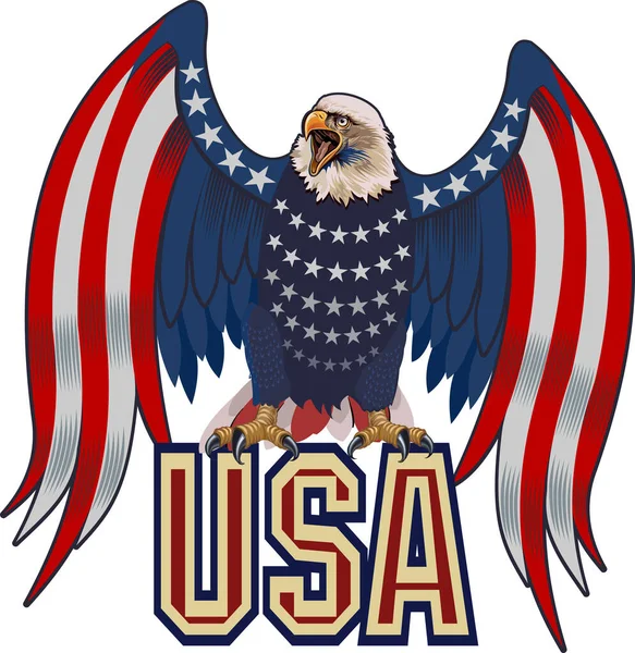 Aquila Americana Con Bandiere Usa — Vettoriale Stock