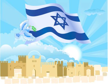 Pigeon Dove on the Israel flag blue and white in persuade for peace clipart