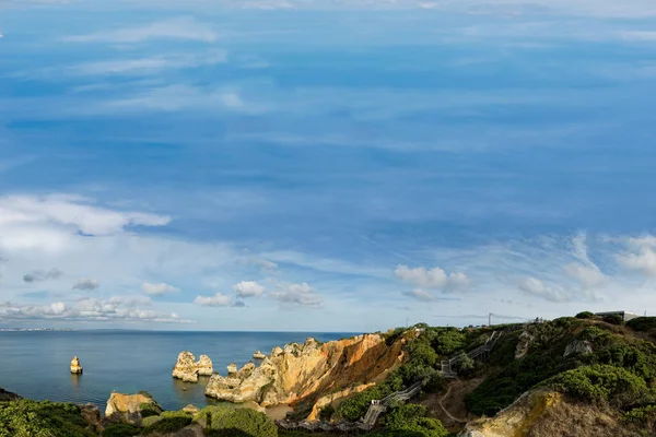 Strand Van Beroemde Camilo Lagos Algarve Portugal Panoramisch Beeld — Stockfoto