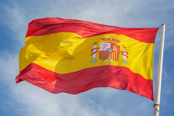 Flag Spain Called Rojigualda Waving Blue Sky — Stock Photo, Image