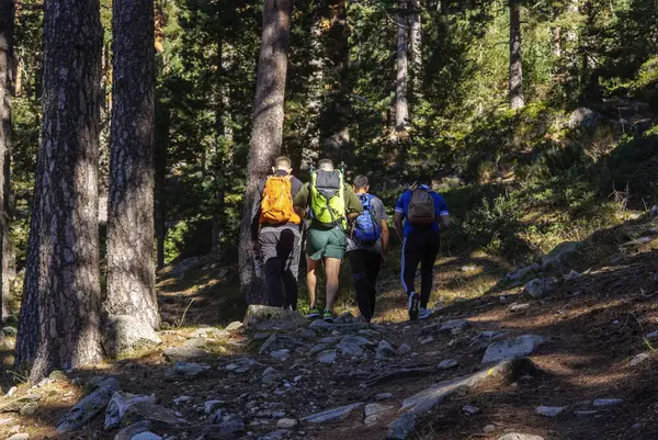 Madrid Spain September 2023 Group Hikers Walking Citores Peak Sierra Fotografia De Stock
