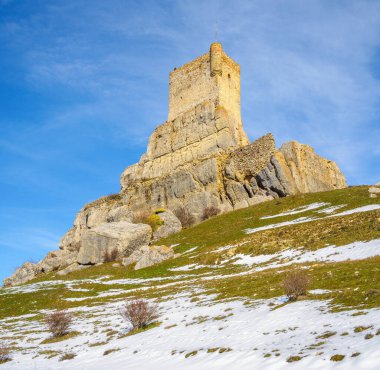 Atienza, İspanya - 21 Ocak 2024. Atienza Kalesi, Guadalajara, Castilla la Mancha, İspanya.