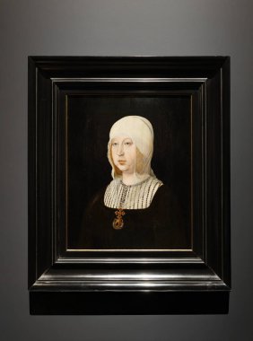 Madrid, İspanya - 4 Kasım 2024. Katolik Kraliçe Isabella. Tuval üzerine yağ. Juan de Flandes 'ten yaklaşık 1500-1504. Kraliyet Koleksiyonları Galerisi.