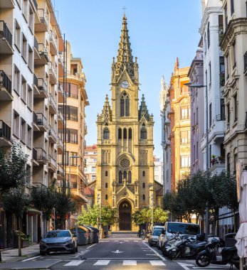 Main facade of San Ignacio church, view from Padre Larroca Street. San Sebastian. Basque Country, Spain. clipart