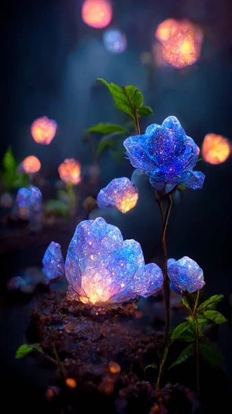 Fantasie Sprookje Achtergrond Bos Bloeiende Violette Rozen Bloem Prachtige Sprookjesachtige — Stockfoto