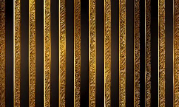 Abstract background of gold and black stripe wooden panel. 3D illustration